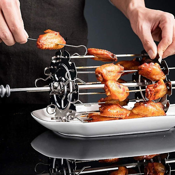BBQ Grillspydder i stål, rotisserie-spyd, nålebur, ovn, kebabmaker