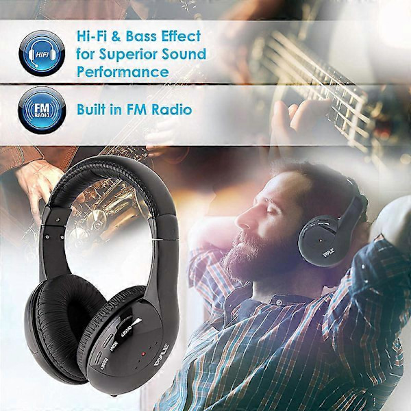 5-i-1 Trådløse Hodetelefoner, Trådløse Øretelefoner, FM-Radio, TV-Hodesett, Kablede Hodetelefoner