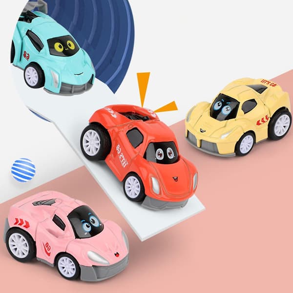 4-pack Dragbilar Fallskyddande Leksaker för Barn Mini Legering Cartoonfordon Barnpresent för Interaktiv Lek