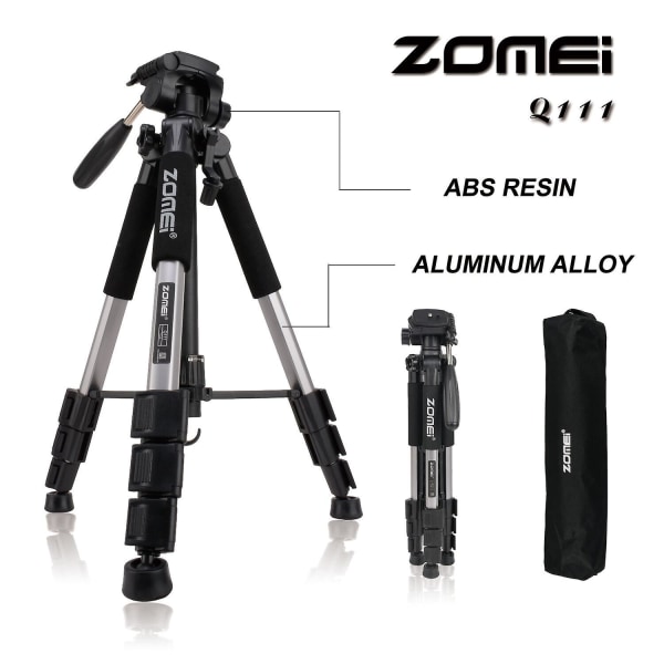 Zomei Q111 Professional alumiinista kannettava matkajalusta Canonin dslr-kameralle hopea väri