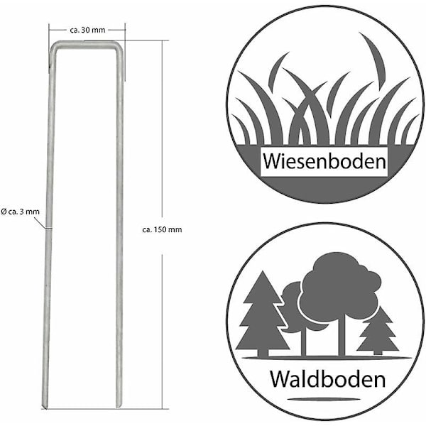 Set 100 st galvaniserade stålpålar 3,2 mm 150x30 mm Markfäste för trädgårdsnät U-formade vinklar