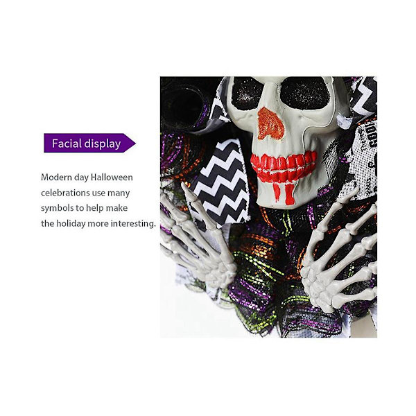 Halloween-kallokranssi, ovikoriste, aavefestivaalin klovninaamari, seinäkoriste, synkkä kallokoriste