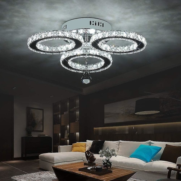 Moderne Krystal Led Loftslampe, Design Loftslampe Med 3 Krystalringe, Til Stue Soveværelse Spisestue Gang