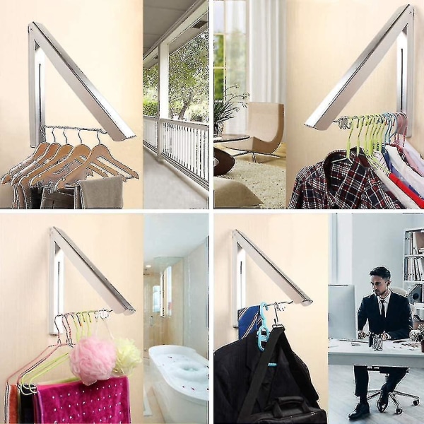 Tøjstativ til vægmontering, Foldbart Tøjstativ Tilbagetrækkelig Frakkeholder Til Vaskeri, Soveværelse, Balkon, Autocamper (sølv)
