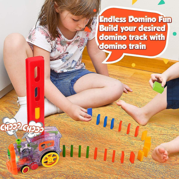 Domino Train Leksak Set, Automatisk Domino Rally tåg modell med ljus, Kids Domino Block Byggnad staplingsleksak, Domino Set Stacker Game Stem Creative G