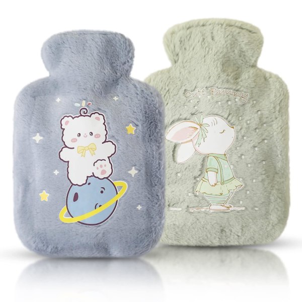 2 Pieces Soft Hot Water Bottle, 250ml Hot Water Bottle With Soft Cover Plush Hot Water Bottle Safe Bed Bottle Durable Removable And Washable, Helps Pr