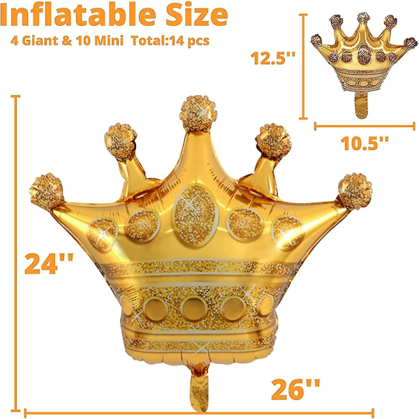 14 kpl Kruunuilmapallot Kultafolio Kruunupallo syntymäpäivähääjuhliin Baby Shower -koristeet 4 jättiläistä ja 10 minikokoa