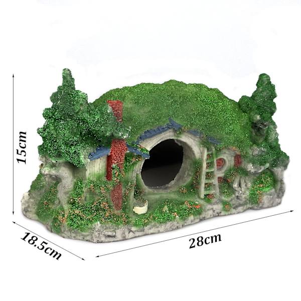 Akvariedekoration Hobbitstuga i harts för fisk