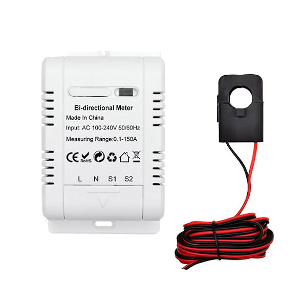 Tuya Solar Pv Bidirektionel Wifi Energimåler Med Ct 150a To-vejs Klemmestrømsensor Transformator