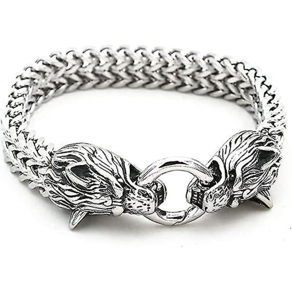 Viking Ulvehoved Armbånd Kompatibel Mænd Rustfrit Stål Konge Kæde Nordisk Smykker Biker Amulett Odins Ulve Armbånd