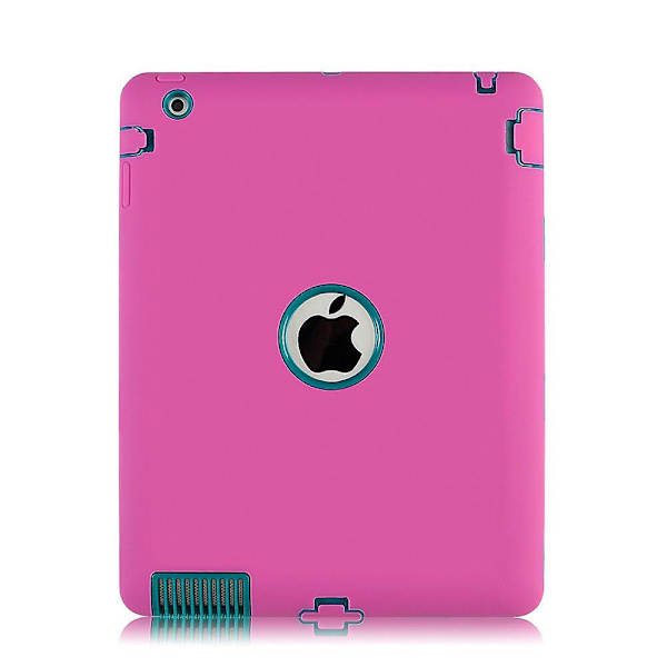Stöttålig Heavy Duty Gummikåpa för 9,7\" Apple iPad 4 3 2, Rosa