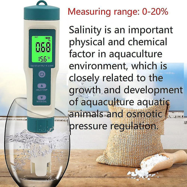 8 i 1 Ph H2 Tds Orp Salthalt S.g Temp Meter Digital Ph-testare Vattenkvalitetstestare För Dricksvatten