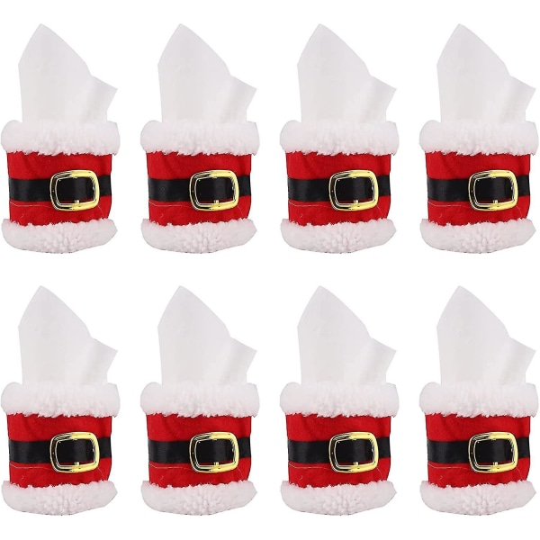 Christmas Napkin Rings 8 Pcs, Felt Napkin Holder Santa Belt Buckle Design Napkin Band Napkin Ring Christmas Dinner Cheer Party Table Decoration Napkin