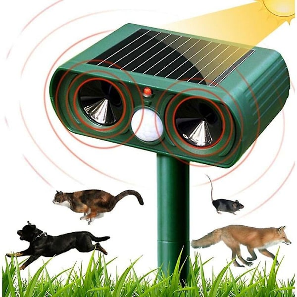 Aurinkoenergialla toimiva ultraääninen kissanpelotin, säädettävä herkkyys ja taajuus, ulkokäyttöön, eläinten karkottamiseen, puutarhan suojaamiseen