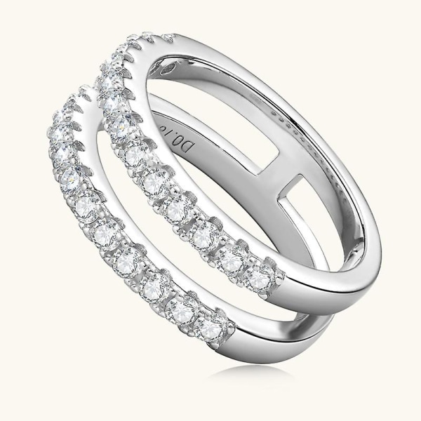 Sormussormukset Moissanite Diamond Sormus naisille S925 hopea, kaksirivinen Xmasstyle53