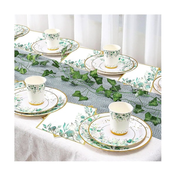 Grønt papir tallerkener sæt til 24 personer, salvie grønt papir tallerkener og servietter kopper sæt til fødselsdag del