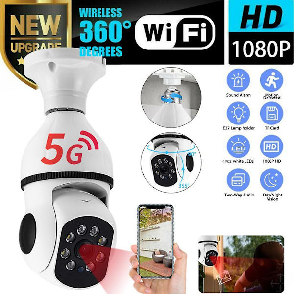 Smart Home Nattseende Automatisk Människo Spårning 4x Digital Zoom E27 Glödlampa Kamera
