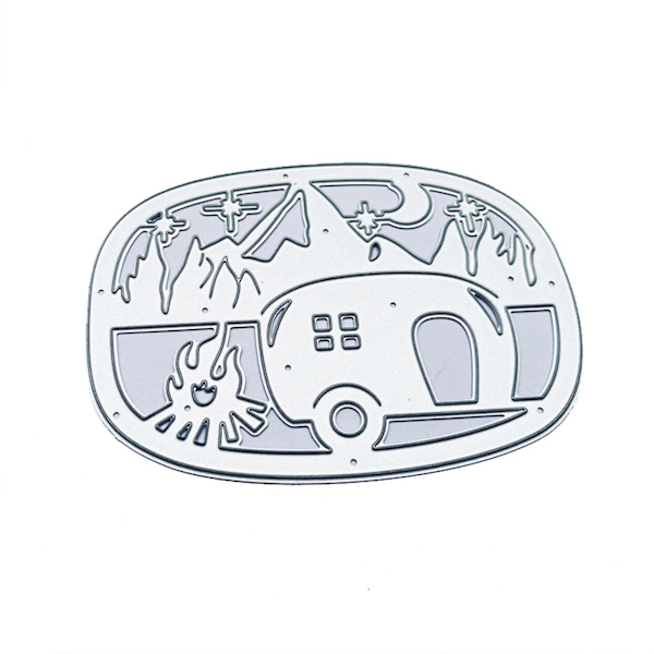Campingvogn Bjerg Bål Metal Skæredør Embossing Skabelon Diy Scrapbooking Hilsen Kortfremstilling Album Skabelon