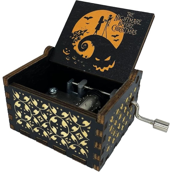 The Nightmare Before Christmas Music Box Hand Crank Musical Box Utskåret tre musikalske gaver til fans (gul-svart)