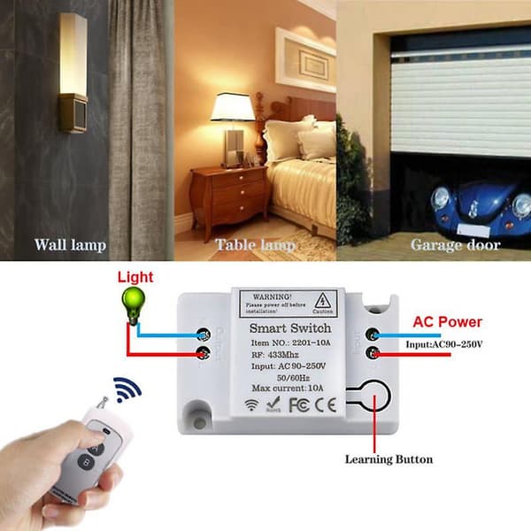 220V Mini Relémottaker Trådløs Smartbryter RF 433MHz Veggpanelbryter