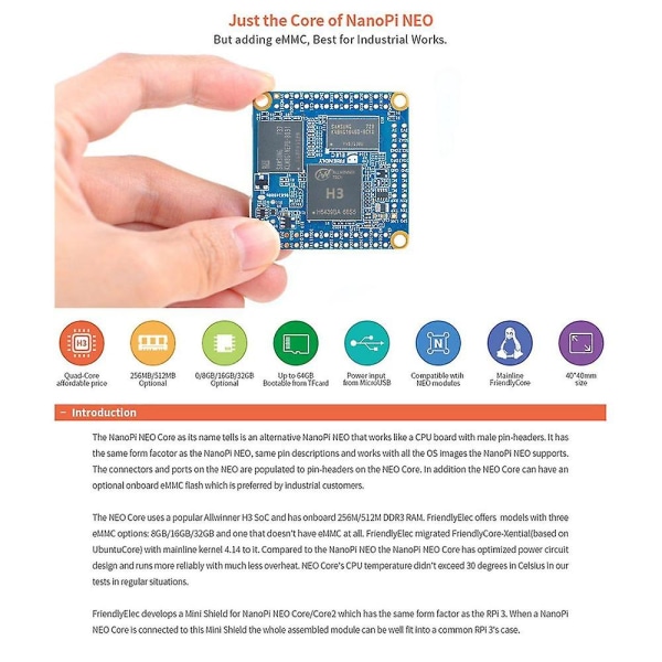 Nanopi Neo Core 512m+8g Allwinner H3 Ultra-small Core Board -ydin -a7 Iot Development with Heat