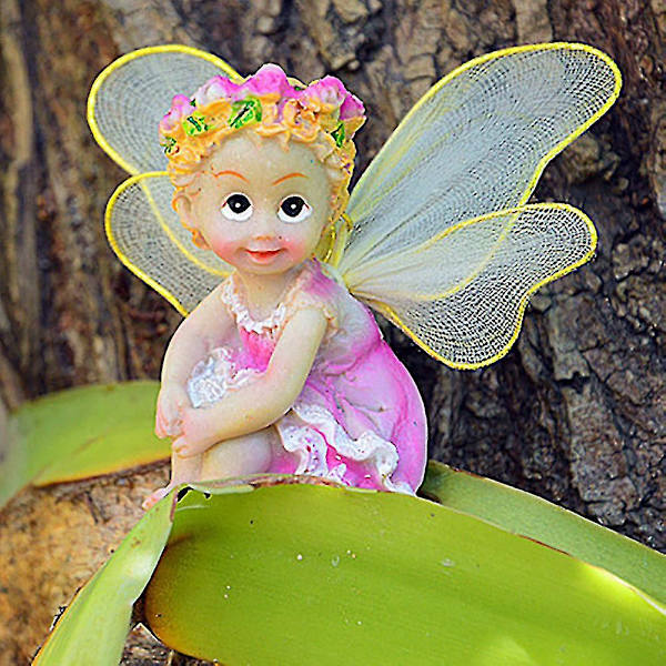 Fe-eventyrhave DIY-blomsterengel-ornament Miniature dekorativ harpiksstatue - 4 stk./sæt