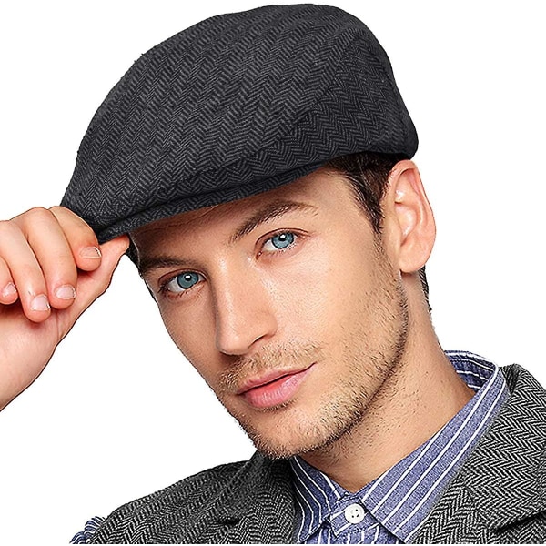Menn Newsboy Cap - Classic Wool Blend Tweed Flat Cap Cabbie Hat Men