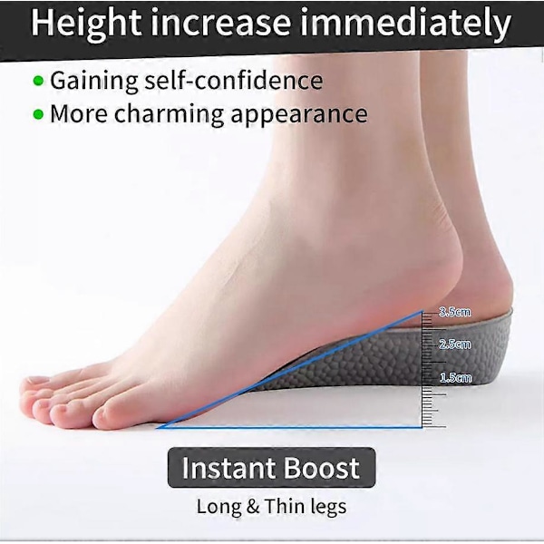 3 Par Høydeforhørende Innersåler Usynlige Unisex Kvinner Høydeforhøyende Innsatser Puteputer Løft Innersåle Hæl Hvelvstøtte Høyere Pute grey 3.5cm