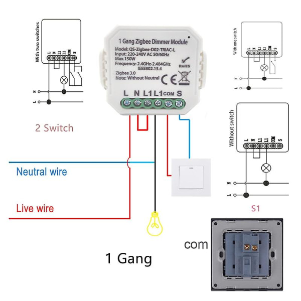 Tuya Zigbee 3.0 Dæmpnings Smart Switch Modul Uden Neutral 2 Vejs Fjernbetjening Smart