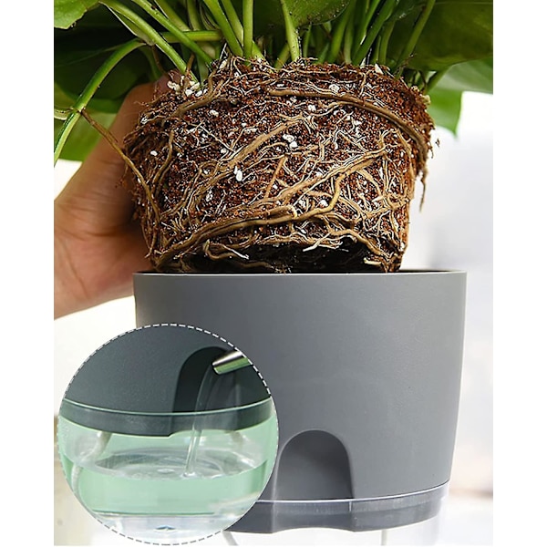 Plastplanter for innendørs bruk, 15,3 cm selvvannende plantepotter, moderne dekorative plastplanter med ekstra stor vannlagring for alle husplanter