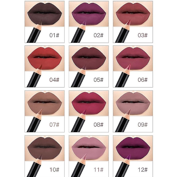 12 stk. Niceface Vandafvisig Langtidsholdbar Lip Liner Blyant Lipliner Pen Makeup Kosmetik