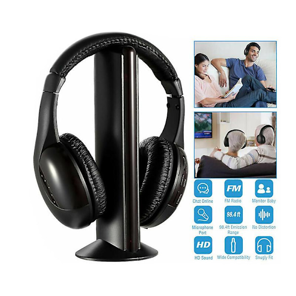 5 In 1 Headset Wireless Headphone Cordless Rf Mic Radio Headset High-fidelity Sound Wireless Headset For Mp3 Mp4 Pc Tv Dvd Cd