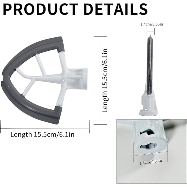 4,5-5 litran joustava reuna-vispilä Kitchenaidin kallistuvan pään yleiskoneeseen, yhteensopiva Kitchenaidin 4,5-5 litran kulhon nostokoneiden kanssa, litteä vispilä kulhon kaavin Wit