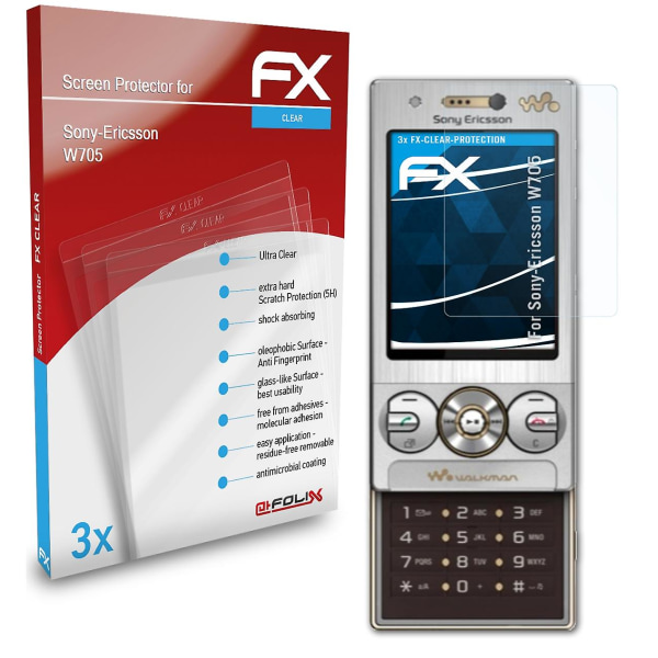 atFoliX 3x beskyttelsesfolie kompatibel med Sony-Ericsson W705 Displaybeskyttelsesfolie klar