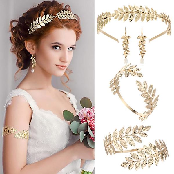 Græsk Gudinde Pandebånd, 5 stk. Græsk Gudinde Pandebånd Krone, Romersk Bladkrone, Romersk Laurel Armbånd Blad Pandebånd Hårbånd Kompatibel Kvinder