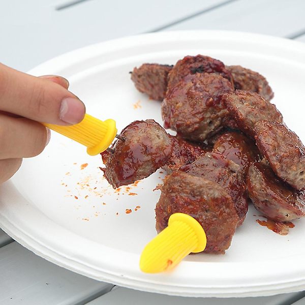 Rustfrie stål maiskolbeholdere spyd gafler grillmat gule pinner
