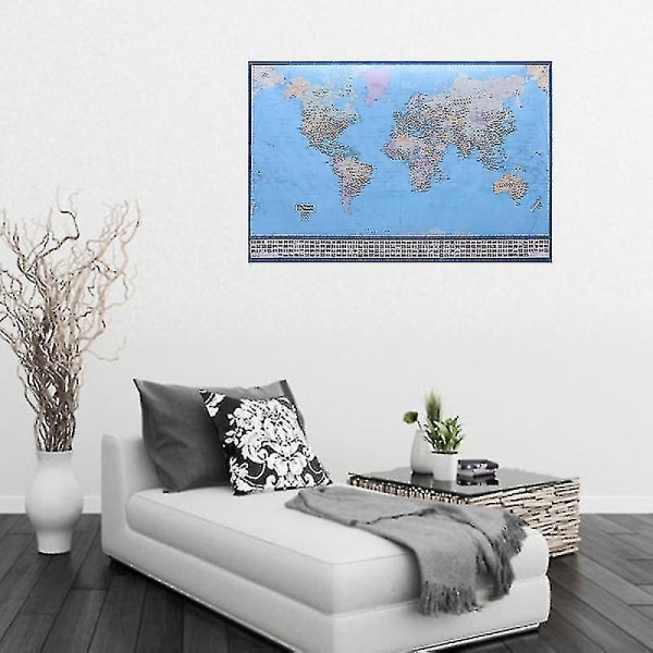 Världskarta affisch Dekorativ kartväggmålning Klar högblank sidenaffisch för skoldekoration för hemmakontor (50 X 75 cm)