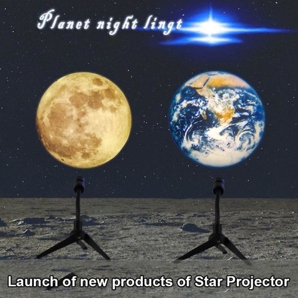 USB Planet Projeksjonslampe Måne Jord Barne nattlys Sovefølge Soverom