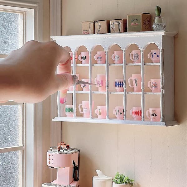 1/6 Kopps hållare Mugg Mini Dockhus Modell Möbler Kök Hylla Prydnad Ob11 Bjd Blyth Dockor,vit