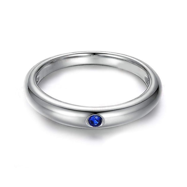 Enkel glat blå krystal zirkon ringbelagt platinring til piger. Praktisk og populær