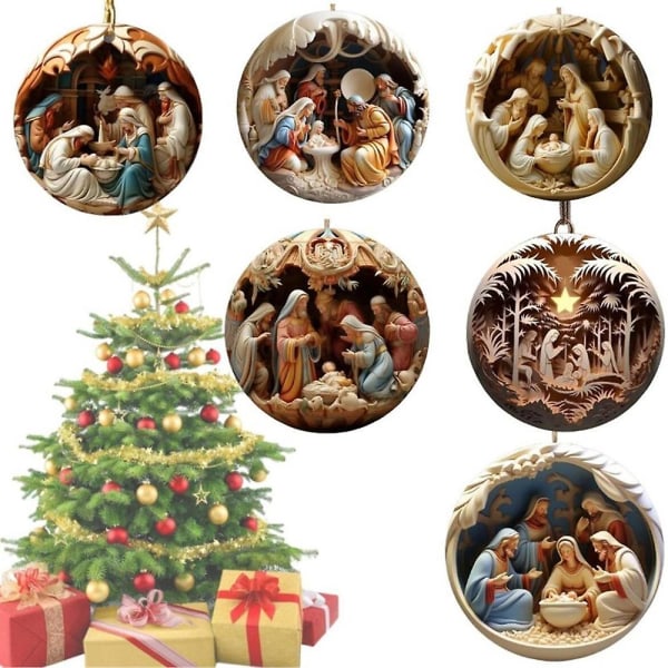 6 st julgranshänge Jesus Kristus hängande prydnadsföremål 2d nyår akryl Utsökt julkrubba inomhus dekor
