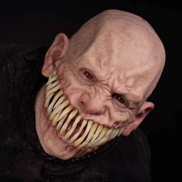 Dæmon latexmaske Skræmmende djævelmutant med realistisk kostume med lange tænder Halloween festrekvisitter