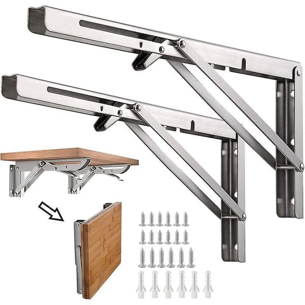 Support D' Tagres Vikbar, 12 / 300mm Rostfritt Stål Väggfäste, 2-pack Tunga Vikbara Konsolstöd Utdragbara för Garage Hyllor