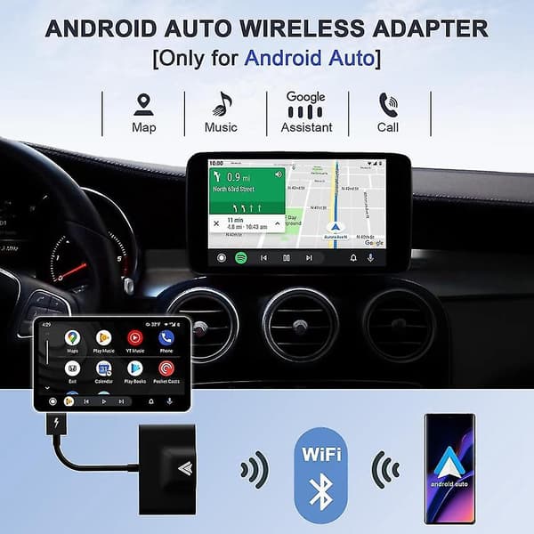 Langaton Android Auto -sovitin johdolliselle Android Auto -liitäntää varten Autoon Plug & Play Helppo asennus Aa Langaton Android
