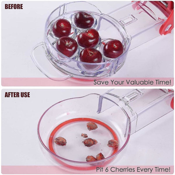 Cherry Pitter, Multiple Cherry Frø Ekstraktor i rustfrit stål, Juicebeholder 6 Kirsebær(rød)
