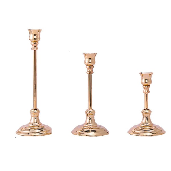 Spetsiga ljusstakar, set med 3 guld ljusstakar set, vintage modern dekorativ för present