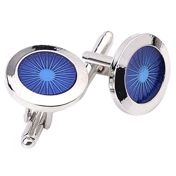 1 Pair Fashion Cufflinks Round eyes Shirt Cufflinks Cuff Links Mens Dress Business Wedding Gift Present(Silver+blue)