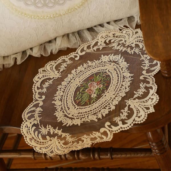 Retro Oval Lace Table Cloth Placemat Home Bedroom Study Room Dustproof