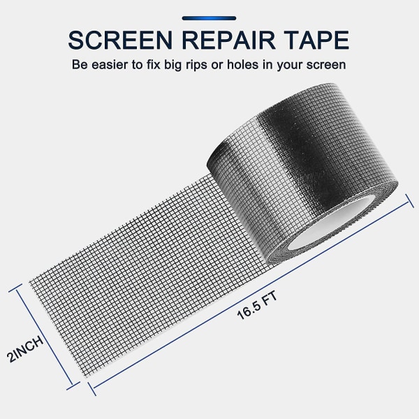 Window Screen Repair Kit, 2" 16.5' Black Screen Patch Repair Kit Strong Adhesive Fiberglass Covering Mesh Tape For Window Door Tears Holes