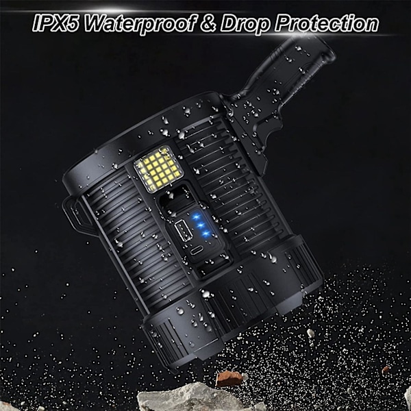 Laddningsbar Spotlight, 100000 Lumen LED-Spotlight Handhållen Ficklampa Super Utomhus Solcellslampa